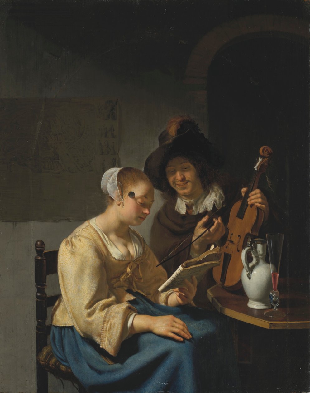 Femme avec des partitions et homme avec un violon - Frans van Mieris the Elder