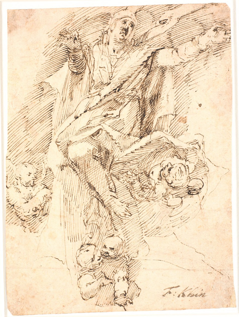 Femme, les bras étendus, portée au ciel par quatre angelots - Frantz Cleyn