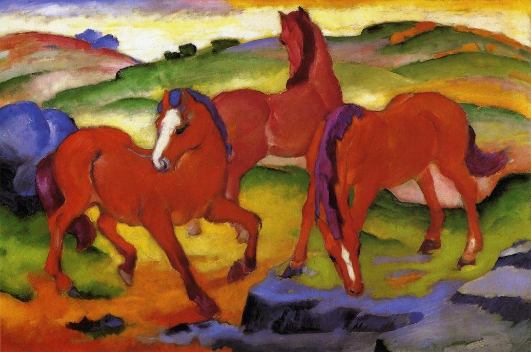 Trois chevaux rouges - Franz Marc