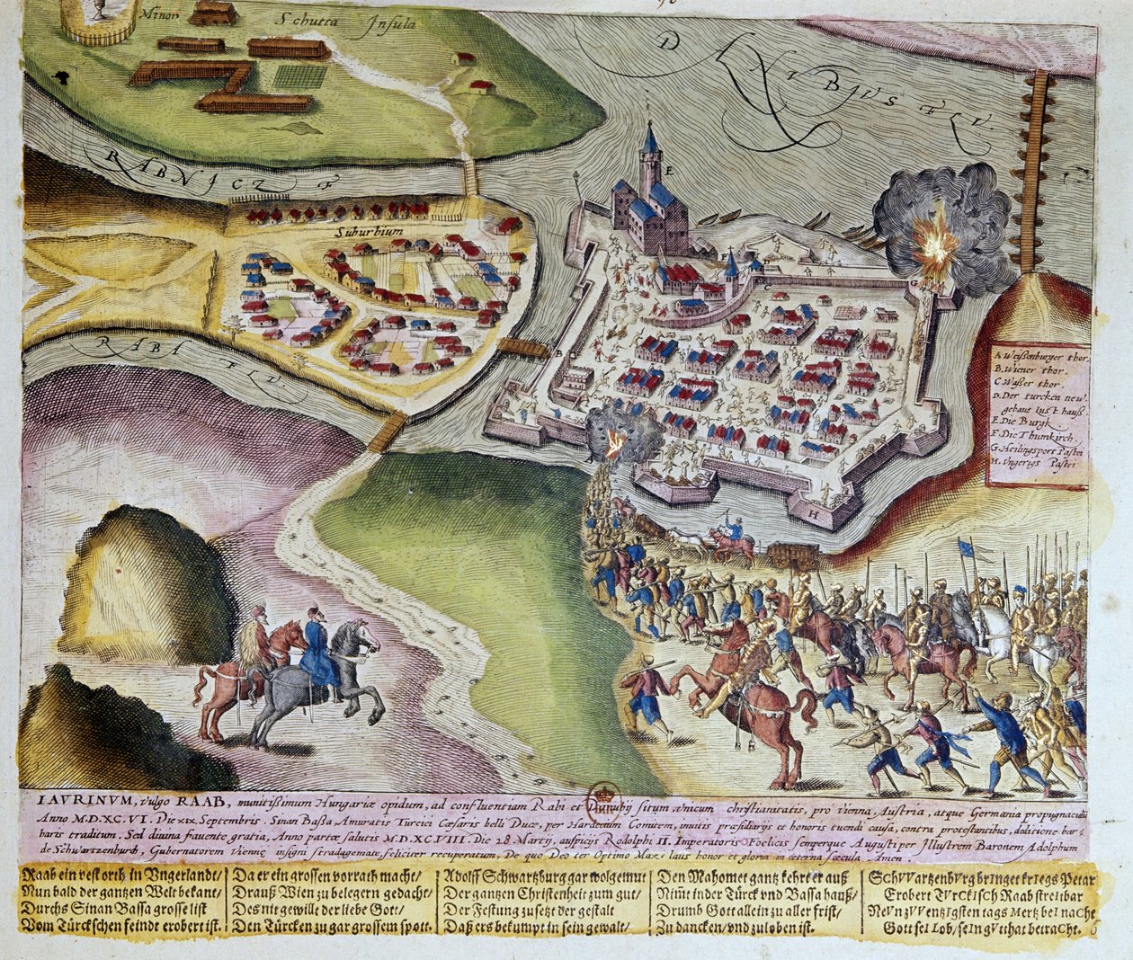 La capture de Raab par Adolf Schwarzenberg le 28/03/1598. 1653 Gravure de Franz Hogenberg (1535-1590) Cabinet des Estampes, B.N, Paris. - Franz (after) Hogenberg