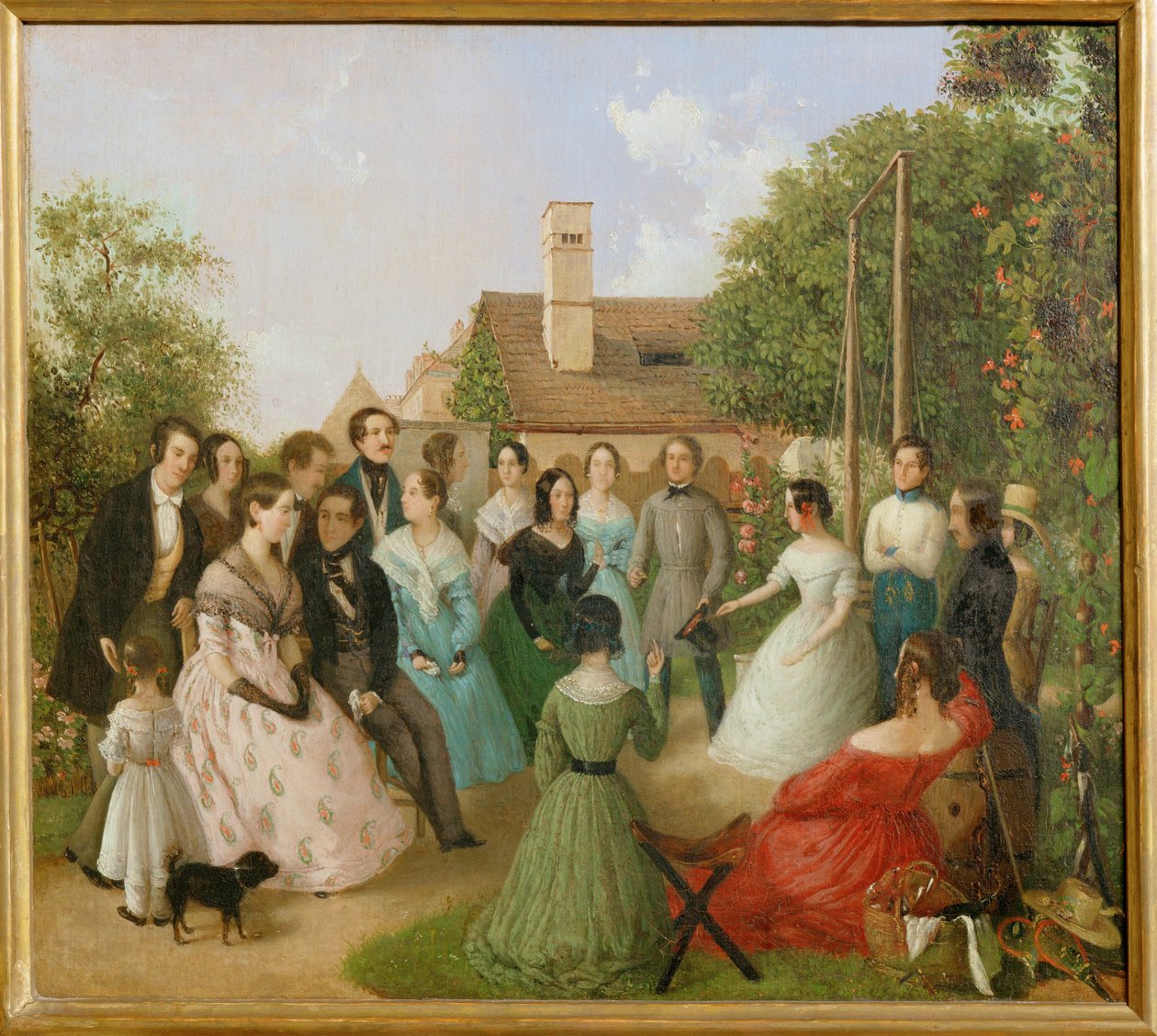 Pfaenderspiele der Familienmitglieder Alt im Garten - Un jeu de forfaits dans le jardin de la famille Alt ... (peinture sur toile) - Franz Alt
