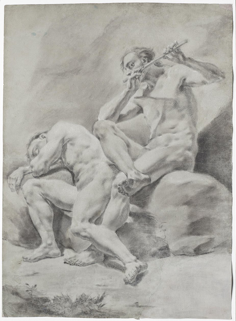 DEUX HOMMES NUS, DORMANT ET JOUANT DE LA FLÛTE - Franz Anton Maulbertsch