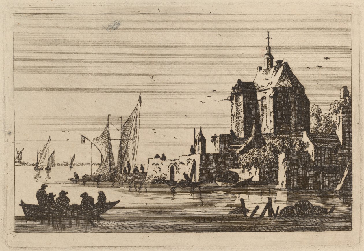 Église dans une crique avec barque au premier plan - Franz Edmund Weirotter