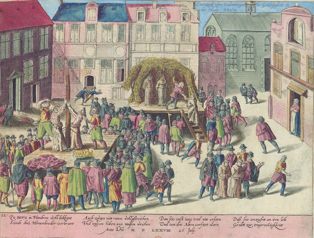 Exécution à Bruges par brûlage de trois frères pour sodomie, 28 juin 1578 - Franz Hogenberg