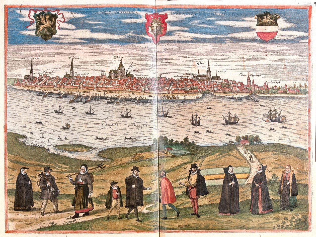 Vue générale de Rostock, Allemagne (gravure) - Franz Hogenberg