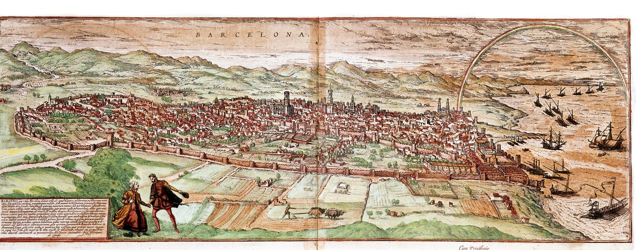 Carte de Barcelone - Espagne (gravure) - Franz Hogenberg