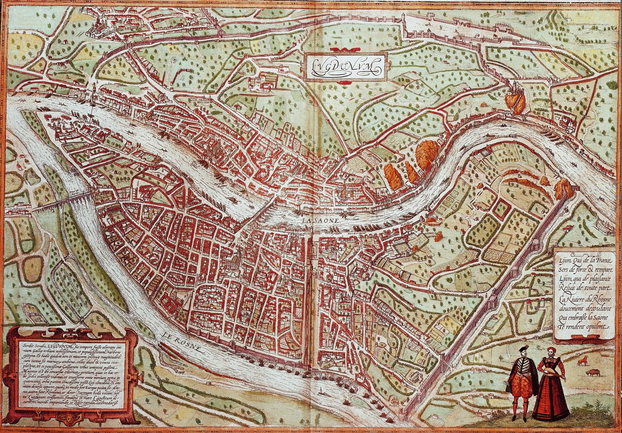 Carte de Lyon - France (gravure) - Franz Hogenberg