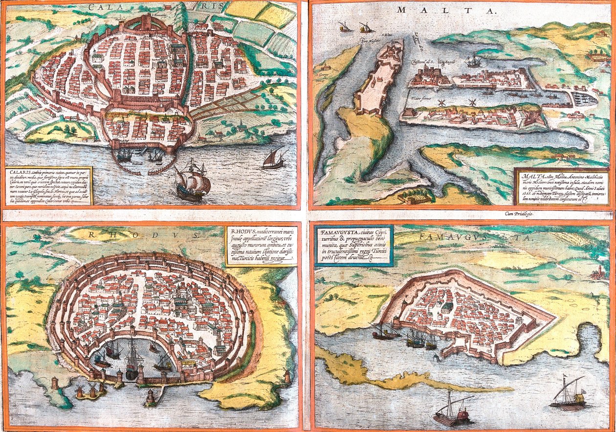 Plan de Cagliari, Sardaigne, Malte, Rhodes et Famagouste, Chypre - Franz Hogenberg