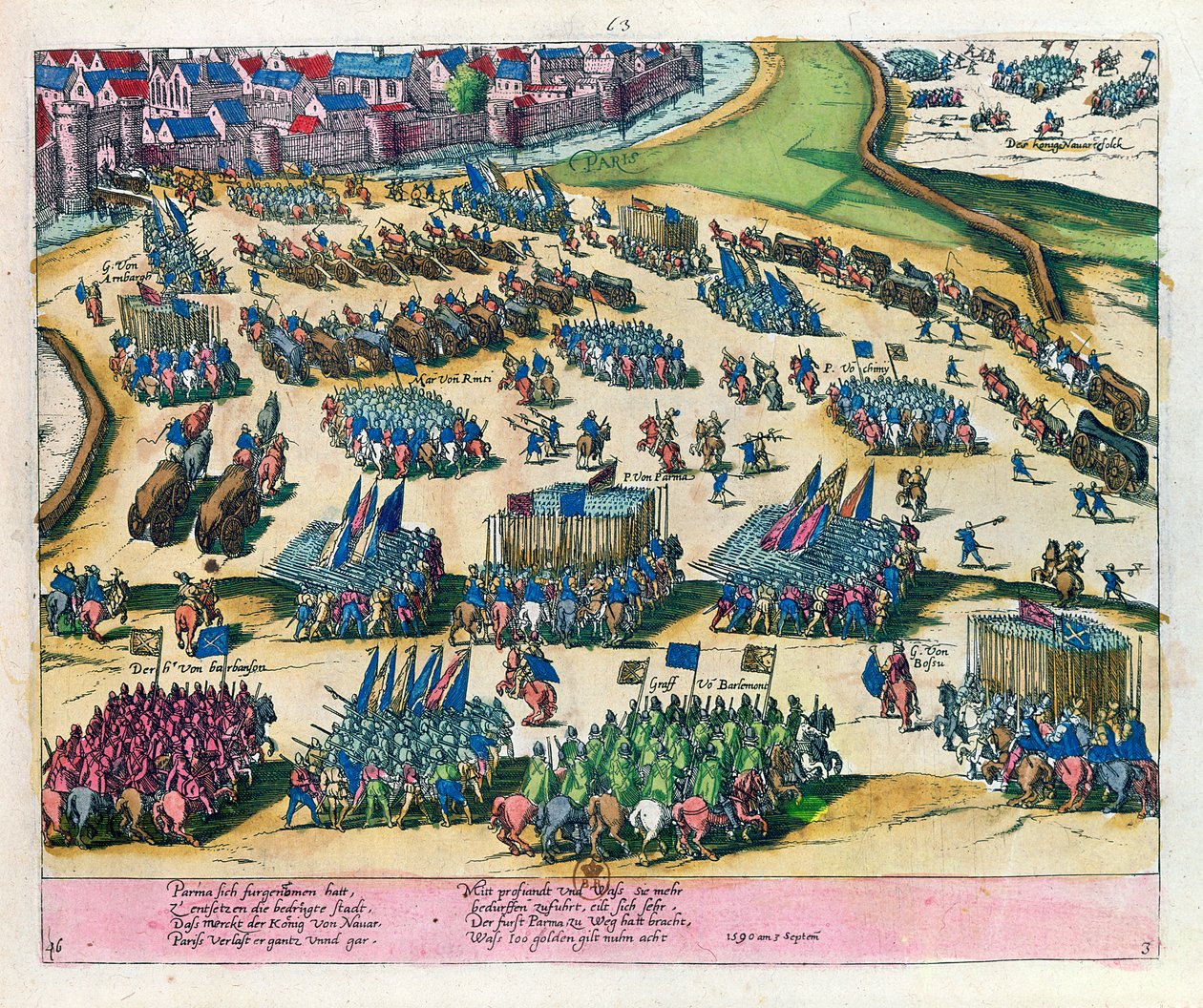 Le duc de Parme libère Paris du siège par les forces de Henri IV en 1590 - Franz Hogenberg