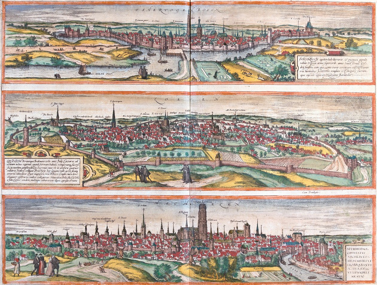 Vues de Bois-le-Duc (Buscumducis), aux Pays-Bas, Louvain (Lovanium) et Machelen (Mechlineen) en Belgique - Franz Hogenberg