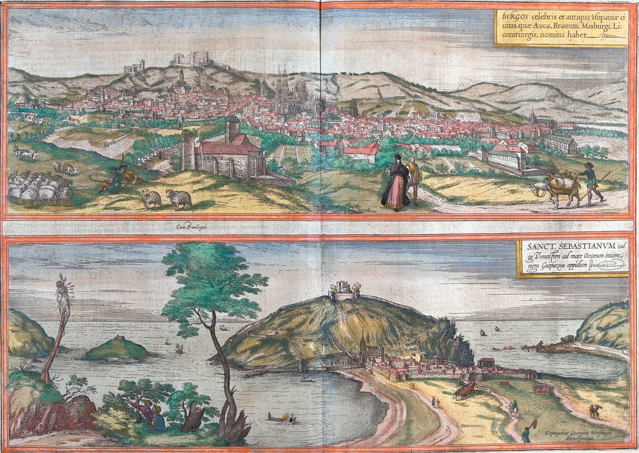 Vues de Burgos et Saint-Sébastien (ou Donostia), Espagne - Franz Hogenberg