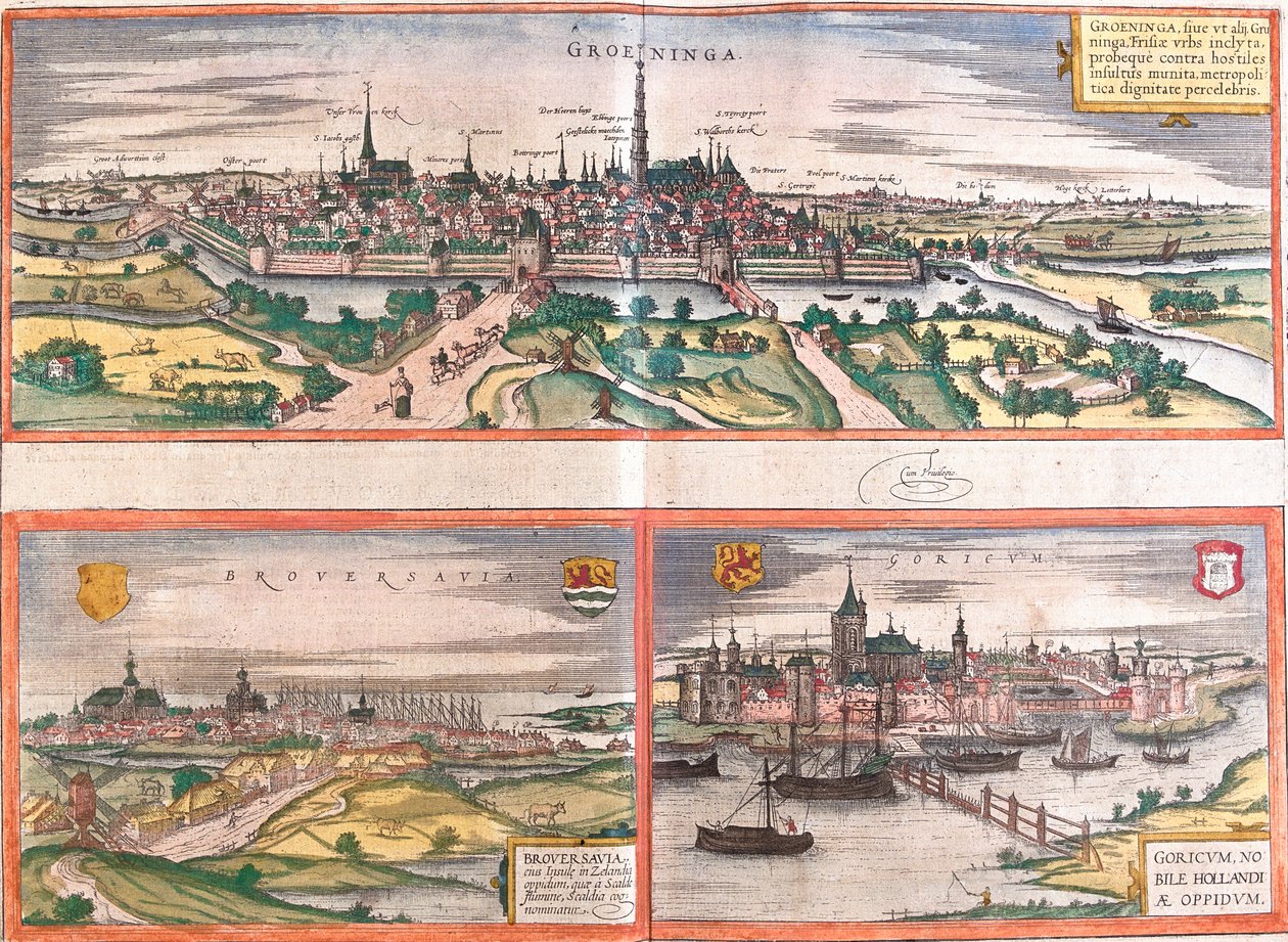 Vues de Groningen, Brouwershaven et Gorinchem, aux Pays-Bas - Franz Hogenberg