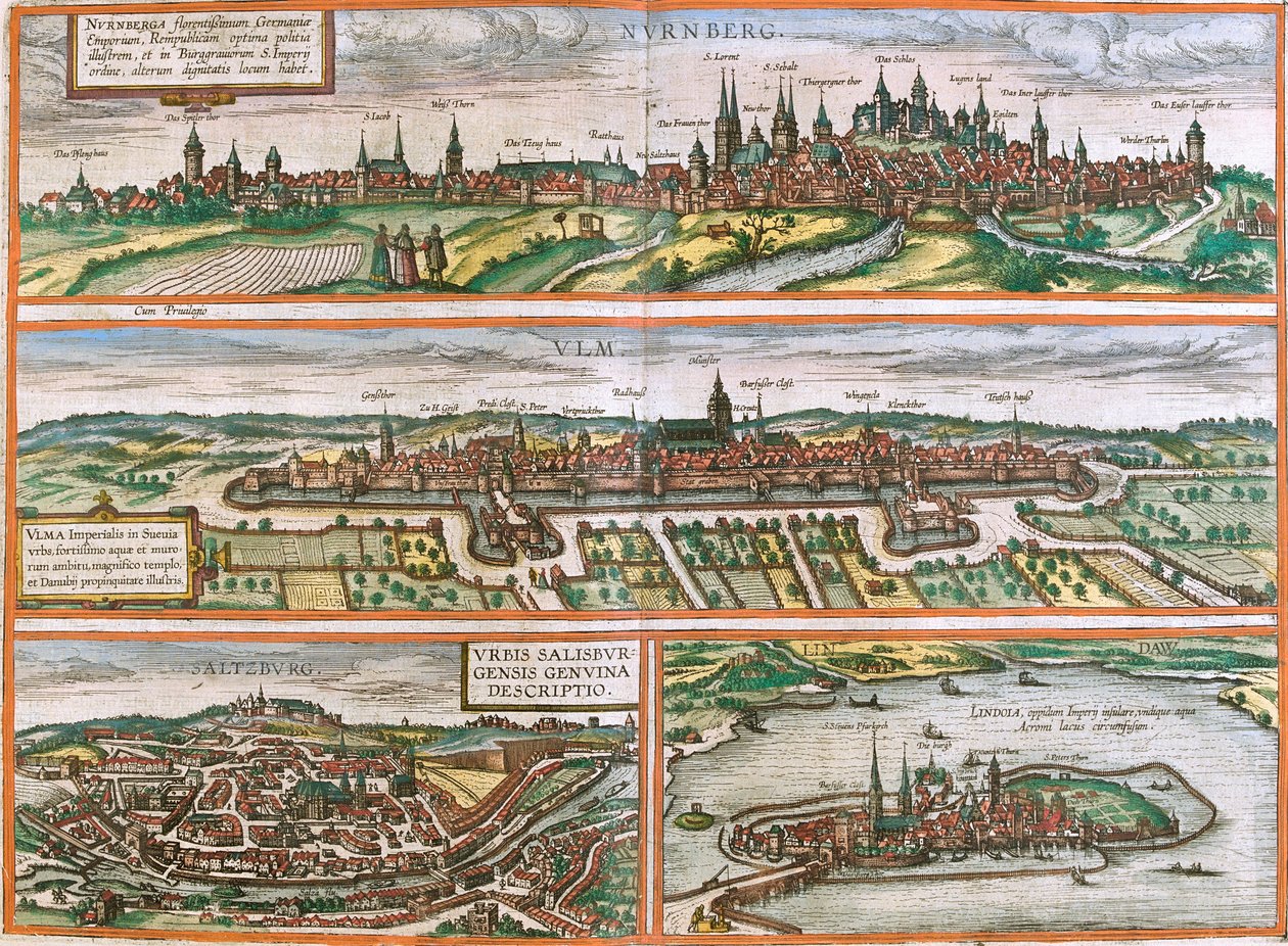 Vues de Nuremberg, Ulm, Lindau, Allemagne et Salzbourg en Autriche - Franz Hogenberg