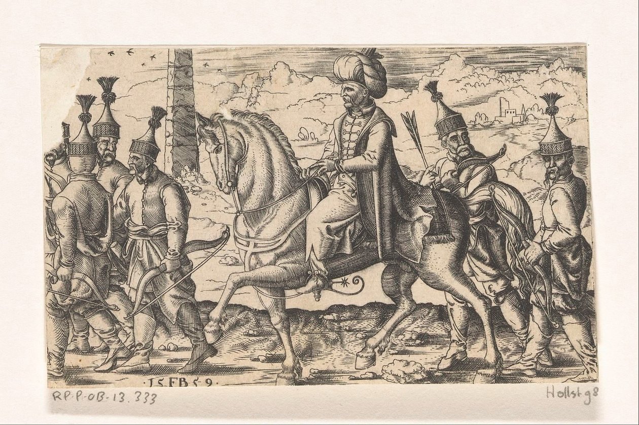 Sultan à cheval accompagné de soldats - Franz Isaac Brun