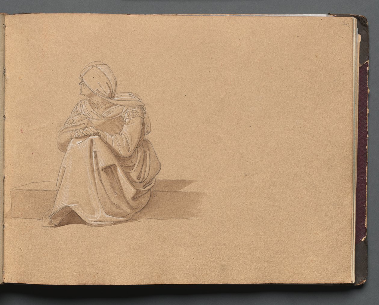 Album avec des vues de Rome et des environs, études de paysages, page 19a : Figure féminine assise - Franz Johann Heinrich Nadorp
