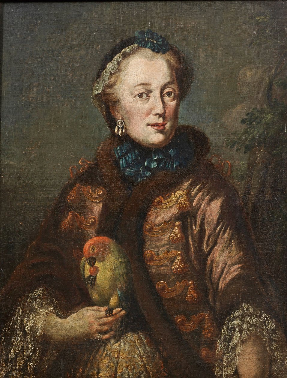 Allemand : Kurfürstin Maria Anna von Bayern mit Papagei Portrait de Maria Anna Sophia de Saxe (1728-1797), électrice de Bavière avec un oiseau - Franz Joseph Winder