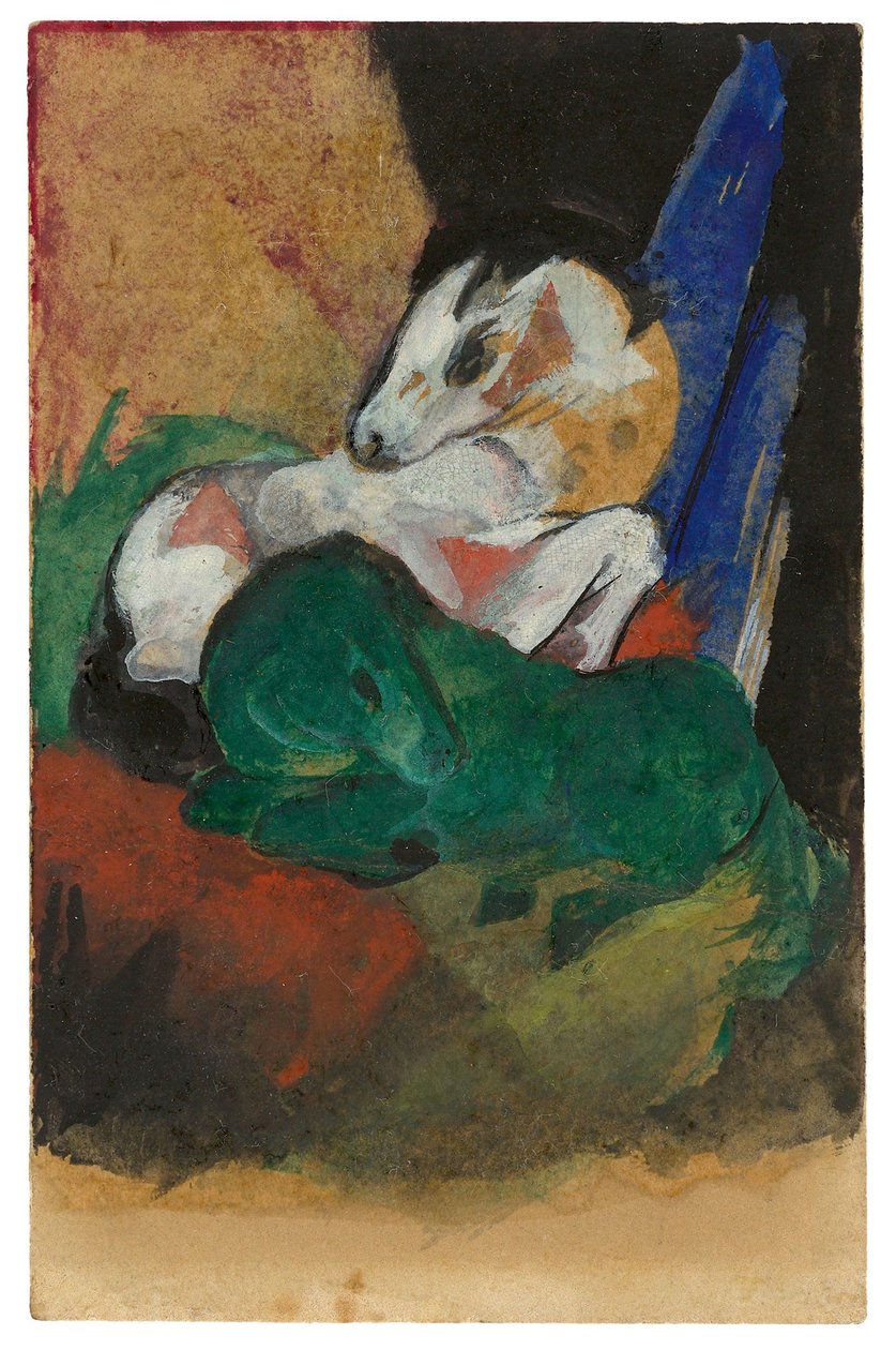 Cheval vert et blanc. Carte postale à Elisabeth Macke, 1913 - Franz Marc