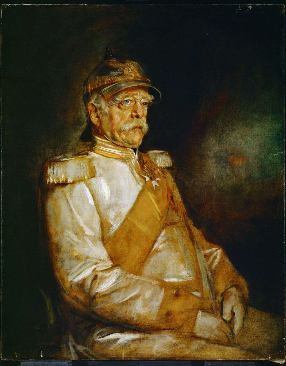 Prince Otto von Bismarck en uniforme avec casque prussien (peinture sur toile) - Franz Seraph von Lenbach