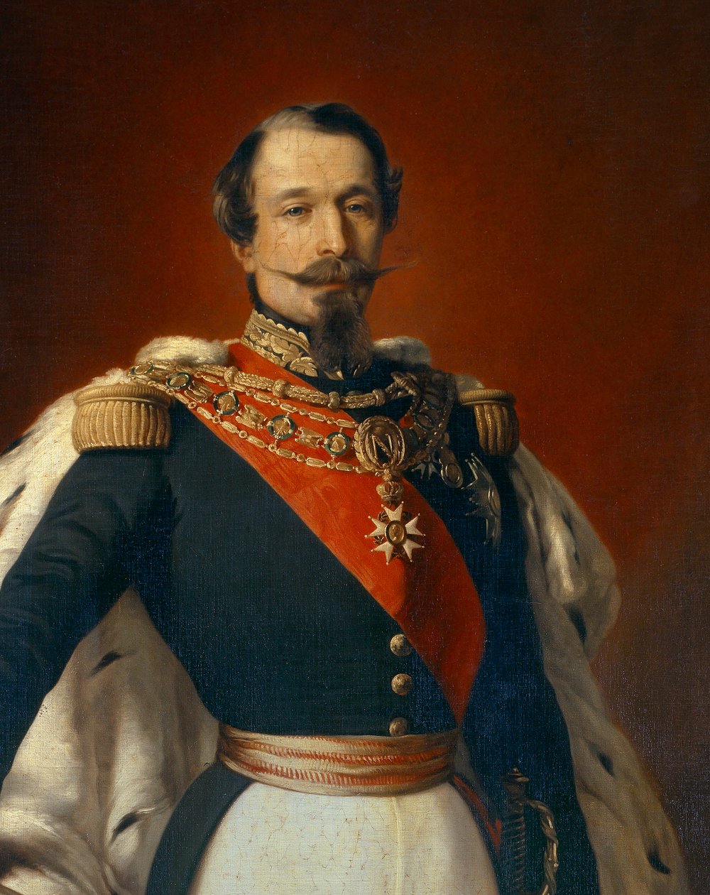 Portrait de Napoléon III (1808-1873), empereur des Français devant une vue du château de Saint-Cloud. Détail de la peinture de Franz Xaver Winterhalter (1855) - Franz Xaver  Winterhalter (after)