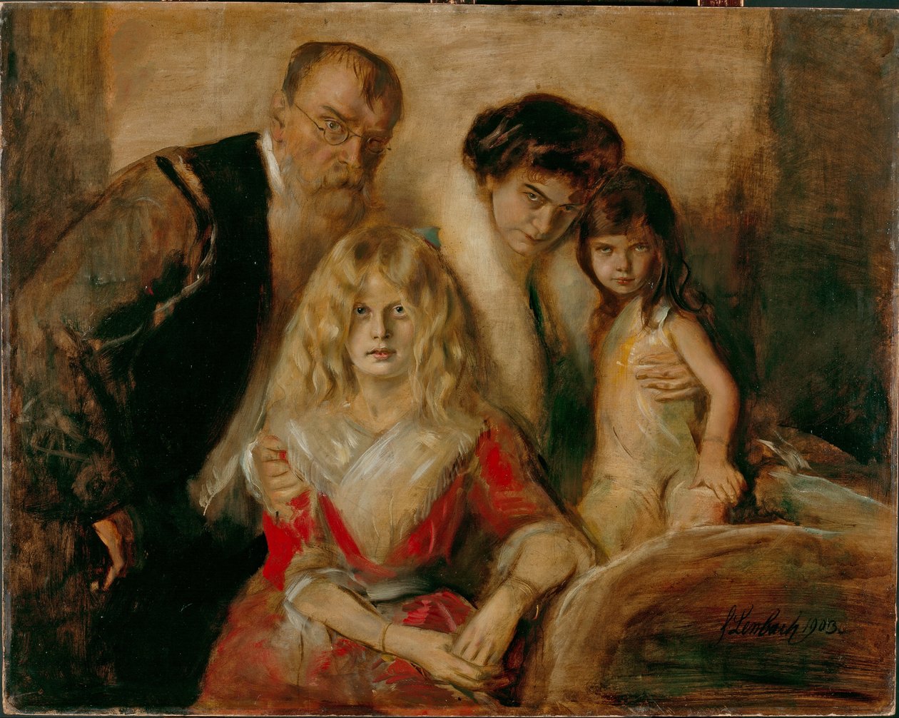 French : Franz von Lenbach, Autoportrait avec femme et filles Family von Lenbach - Franz von Lenbach