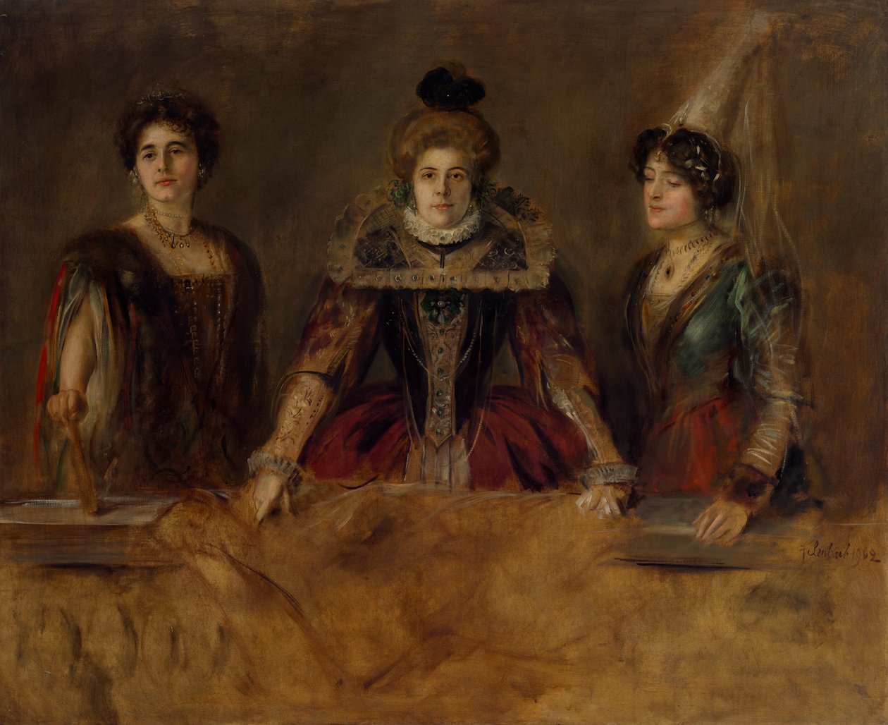 Photo de groupe : trois femmes en costume (Mlle Heuberger, Mme Obermayer et Mme Putz) - Franz von Lenbach