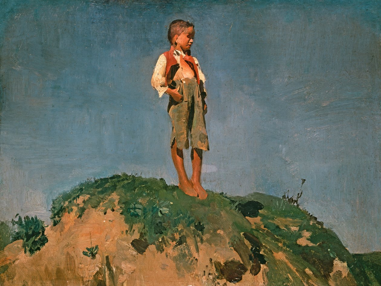 Un jeune berger sur une butte herbeuse - Franz von Lenbach