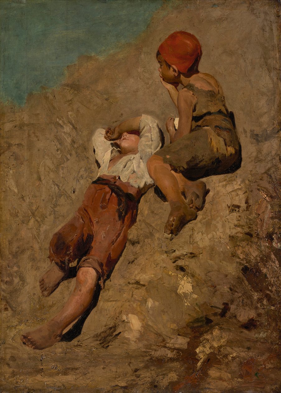 Deux garçons de ferme sur une pente - Franz von Lenbach