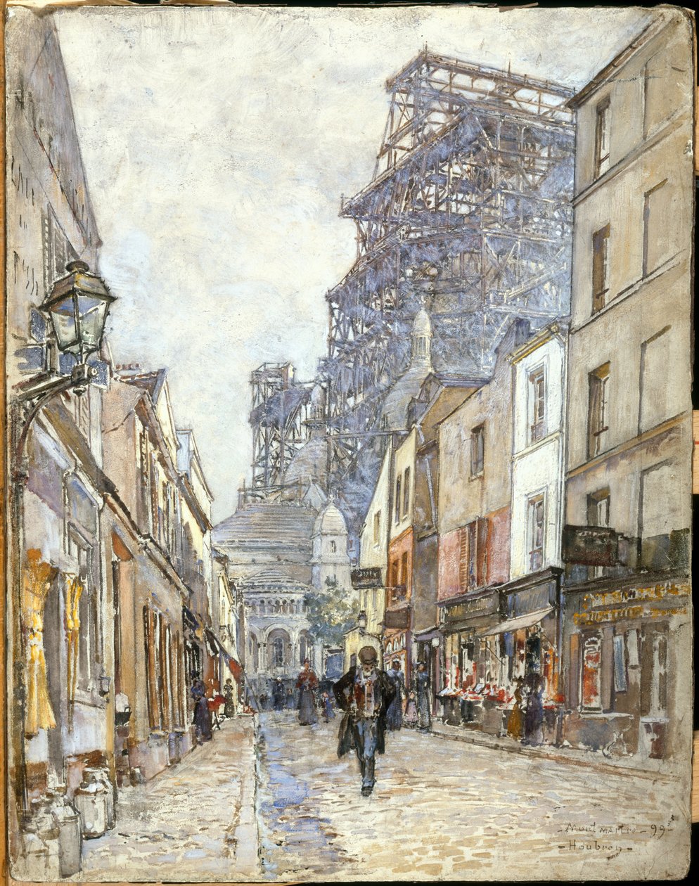 French: La rue du Chevalier-de-la-Barre, avec le Sacré-Cœur en construction - Frederic Anatole Houbron