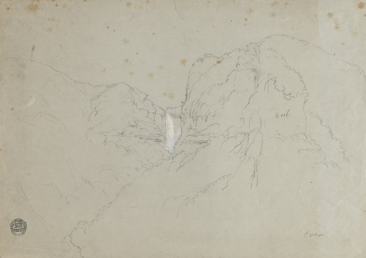 Dessin. a. Croquis. Chutes de Tequendama près de Bogota, Colombie. b. Vue de chaînes de montagnes lointaines. - Frederic Edwin Church