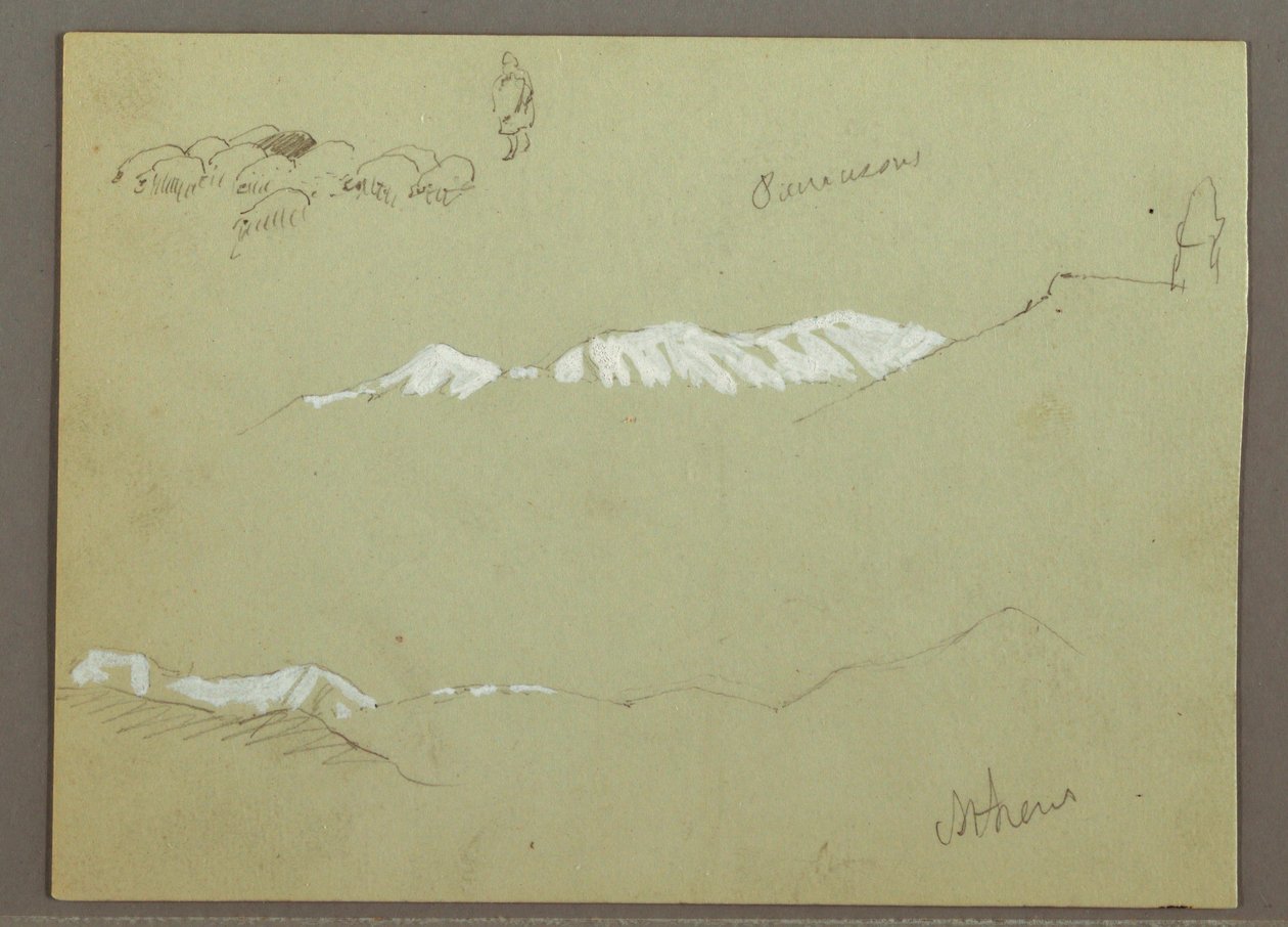 Troupeau de moutons et berger, chaînes de montagnes enneigées - Frederic Edwin Church