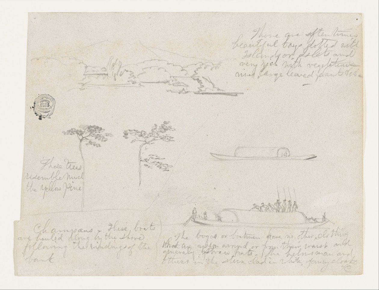 Esquisses de Colombie - Arbres et embarcations fluviales (Champans) - Frederic Edwin Church