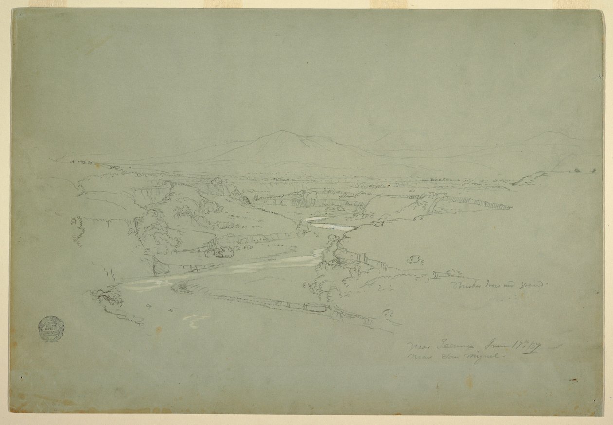 Vallée avec un ruisseau sinueux traversant un plateau montagneux près de Tacunga et San Miguel - Frederic Edwin Church