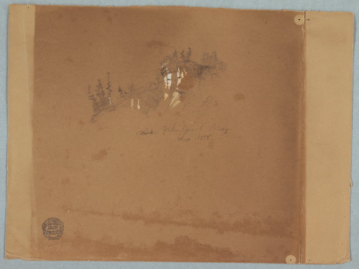 Dessin
Dessin, Niagara près du tourbillon montrant des arbres et un rocher, septembre 1858 - Frederic Edwin Church