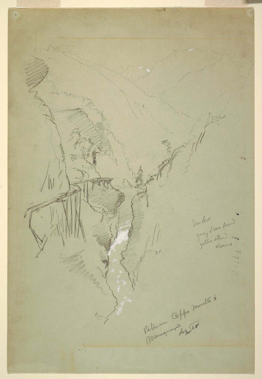 Dessin, Une gorge entre Ceppo Morelli amp ; Macugnaga, 11-12 septembre 1868 - Frederic Edwin Church