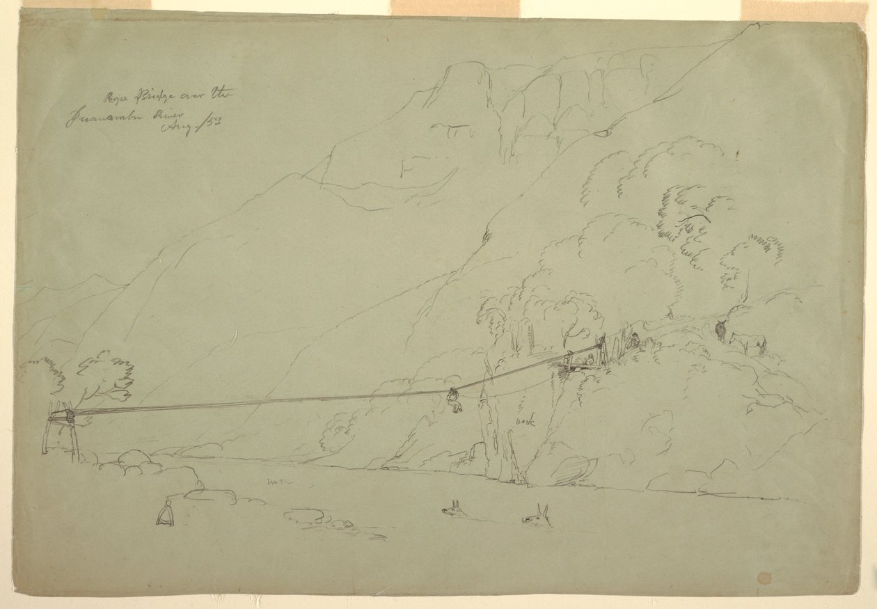 Dessin, pont de cordes en Colombie, août 1853 - Frederic Edwin Church