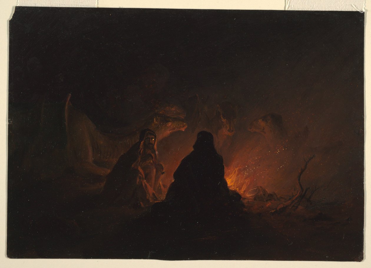 Dessin, Bédouins dans un camp la nuit, février ou mars 1868 - Frederic Edwin Church