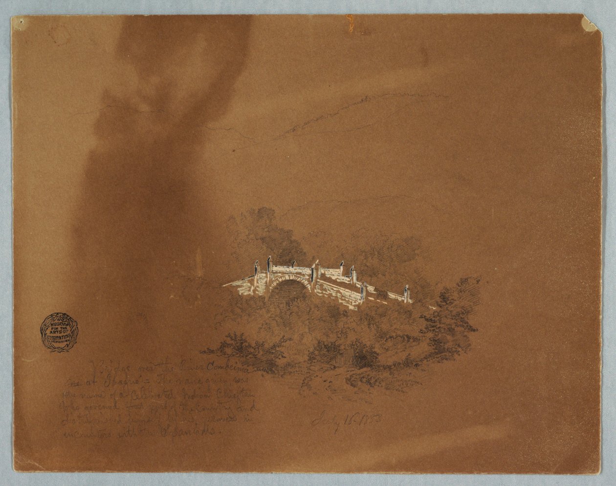 Dessin, pont sur la rivière Combeima à Ibaque, Colombie, 16 juillet 1853 - Frederic Edwin Church