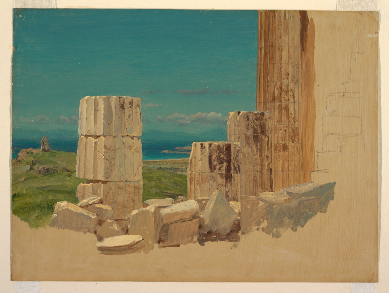 Dessin, Colonnes brisées, vue du Parthénon, Athènes, avril 1869 - Frederic Edwin Church