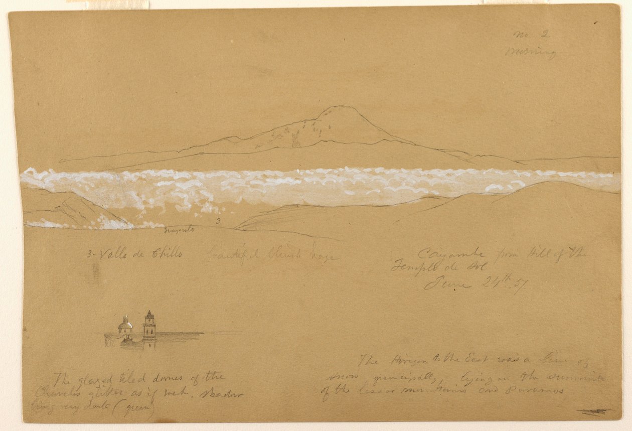 Dessin, Cayambé, matin, depuis le temple du Soleil, Quito, 24 juin 1857 - Frederic Edwin Church
