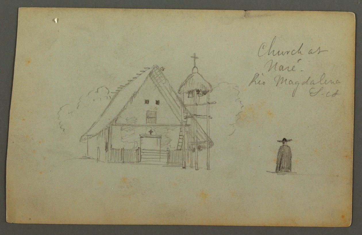 Dessin, église de Naré, Rio Magdalena, Colombie, 1853 - Frederic Edwin Church