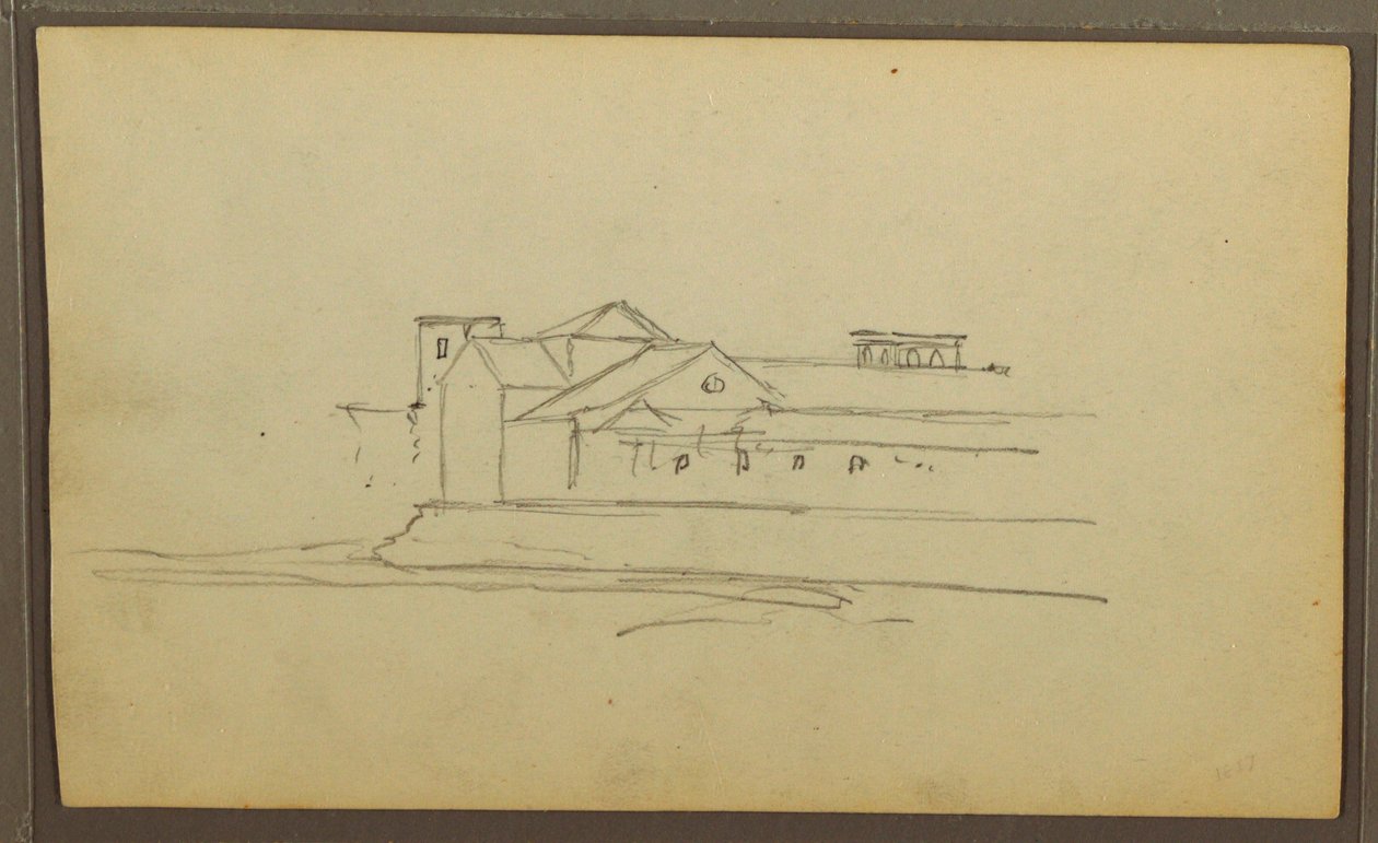 Dessin, église, tours ; Verso : figures en canoë, croquis botaniques, 1857 - Frederic Edwin Church