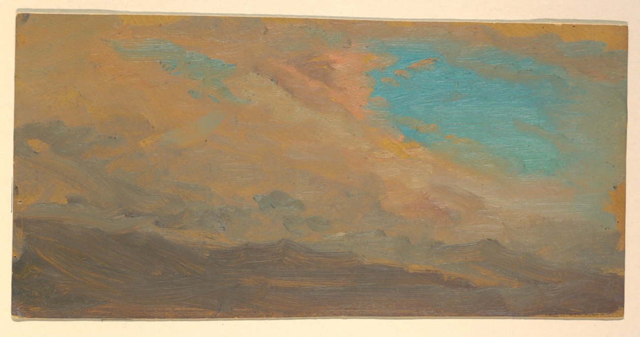Dessin, ciel nuageux sur des montagnes ; verso : élévation d