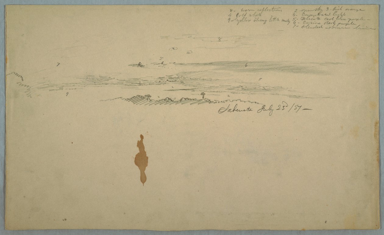 Dessin, ciel nuageux sur des collines dessinées, Équateur, 23 juillet 1857 - Frederic Edwin Church
