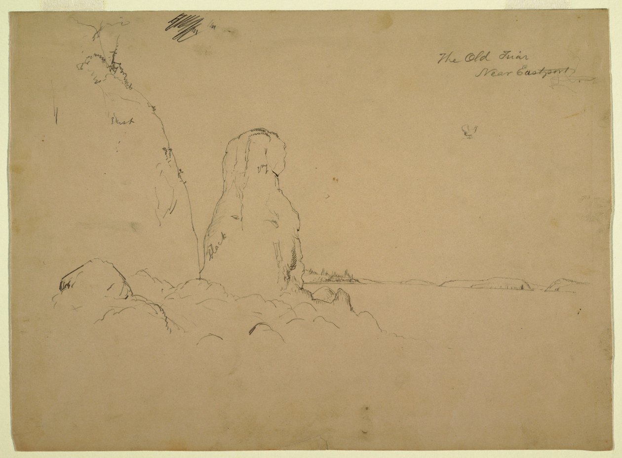 Dessin, Côte avec "The Old Friar Neaer Eastport", vers 1851 - Frederic Edwin Church