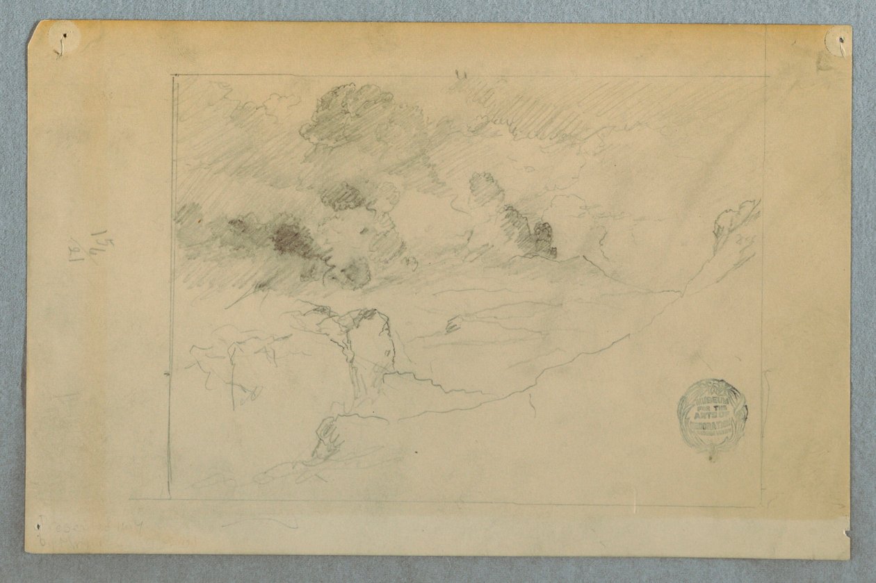 Dessin, vue lointaine du volcan Sangay en éruption, Équateur, 1857-62 - Frederic Edwin Church