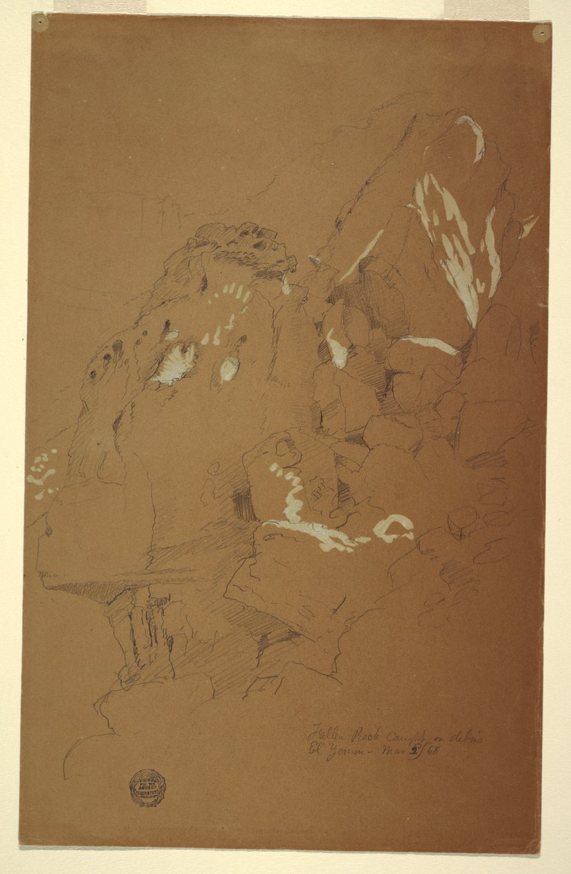 Dessin, rocher tombé pris sur des débris, El Yemen, 2 mars 1868 - Frederic Edwin Church