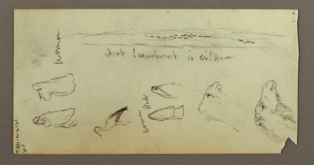 Dessin, personnage chevauchant un chameau, portant une lance, deux études de personnages, peut-être 1868 - Frederic Edwin Church