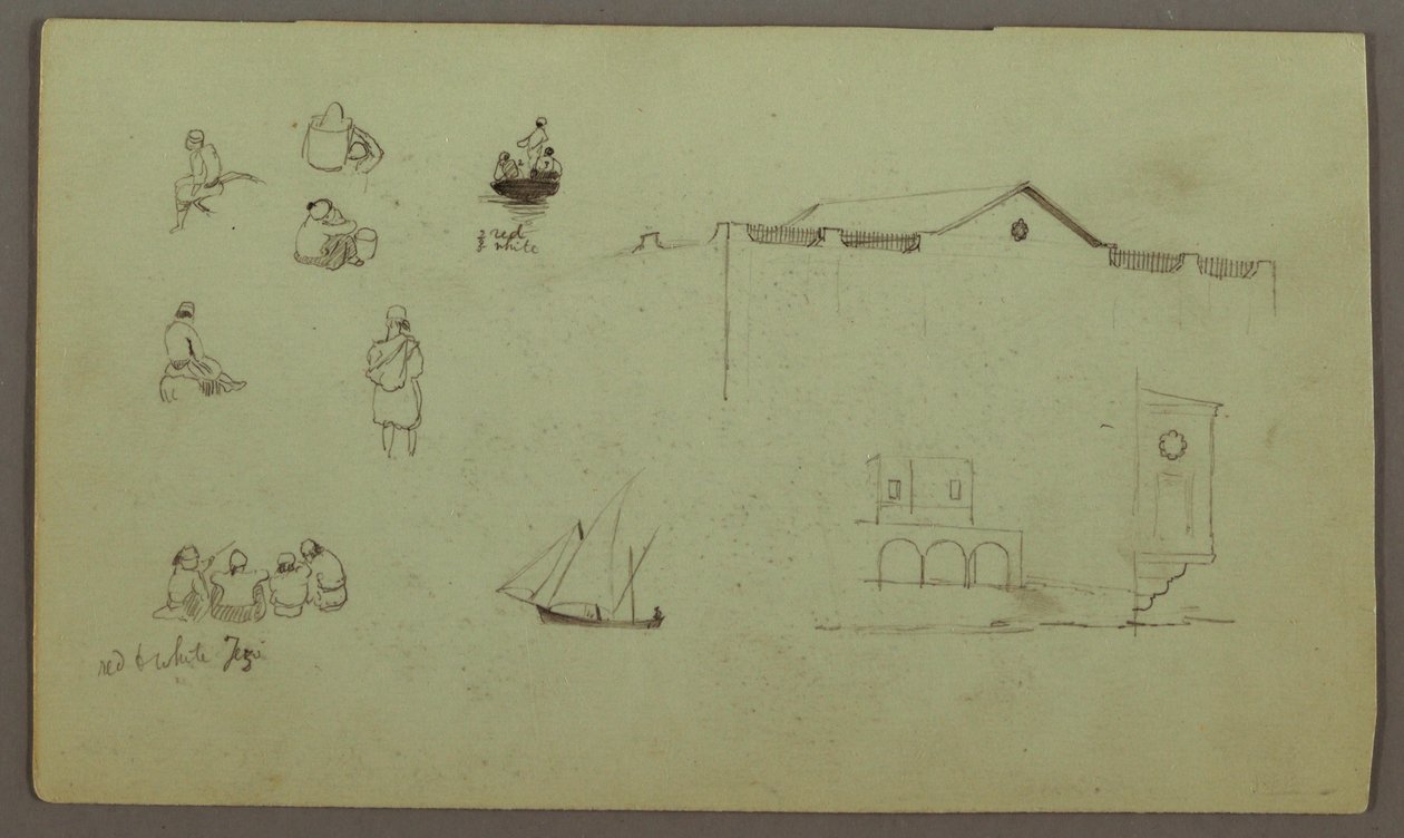 Dessin, études de figures, bateau à voile, études architecturales, peut-être 1868 - Frederic Edwin Church