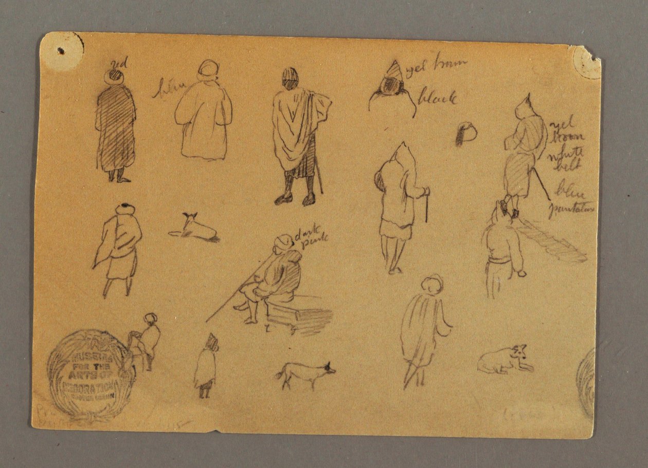 Dessin, Études de figures avec des chiens, Égypte, 1868 - Frederic Edwin Church