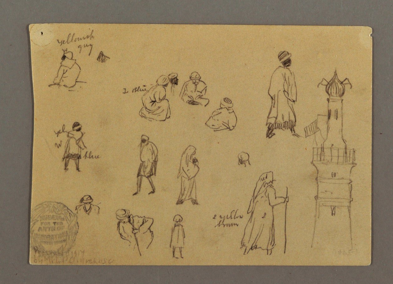 Dessin, figures et tour de signalisation, Égypte, peut-être 1868 - Frederic Edwin Church